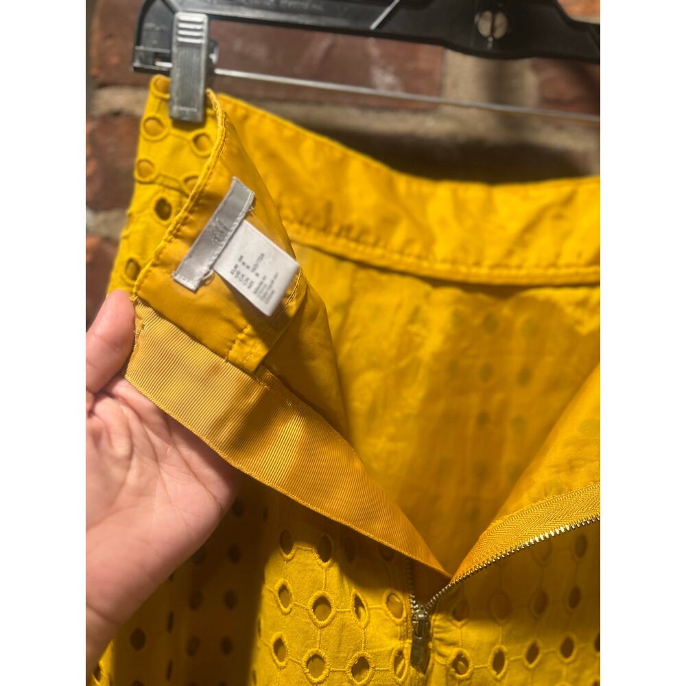 H&M Mustard Yellow Eyelet Broderie A-Line Midi Skirt Size 8 - Picture 5 of 7